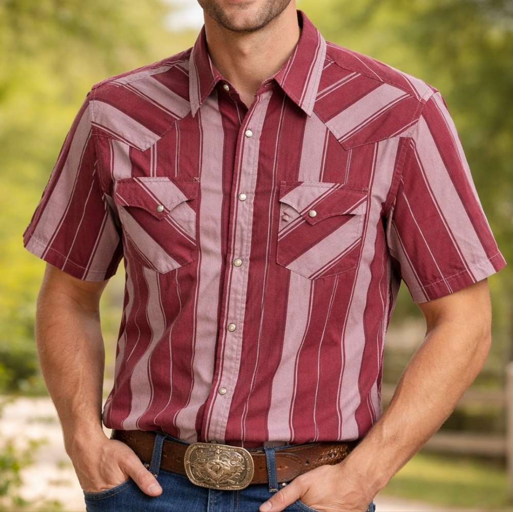 Vintage Holt Pearl Snap Shirt Men’s Cowboy Western Pockets Red Stripe